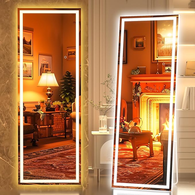 Hasipu Full Length Mirror with Lights, Full Body Dressing Hanging Mounted Mirror