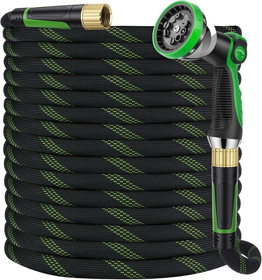 Garden Hose 25 ft, Non-Expandable Ultra-Lightweight Flexible Hose with 360° Dual-End Anti-Kink Design, 10-Pattern Spray Nozzle, 500 PSI Leak-Proof, 96-Strand Braided Fabric, Storage Strap