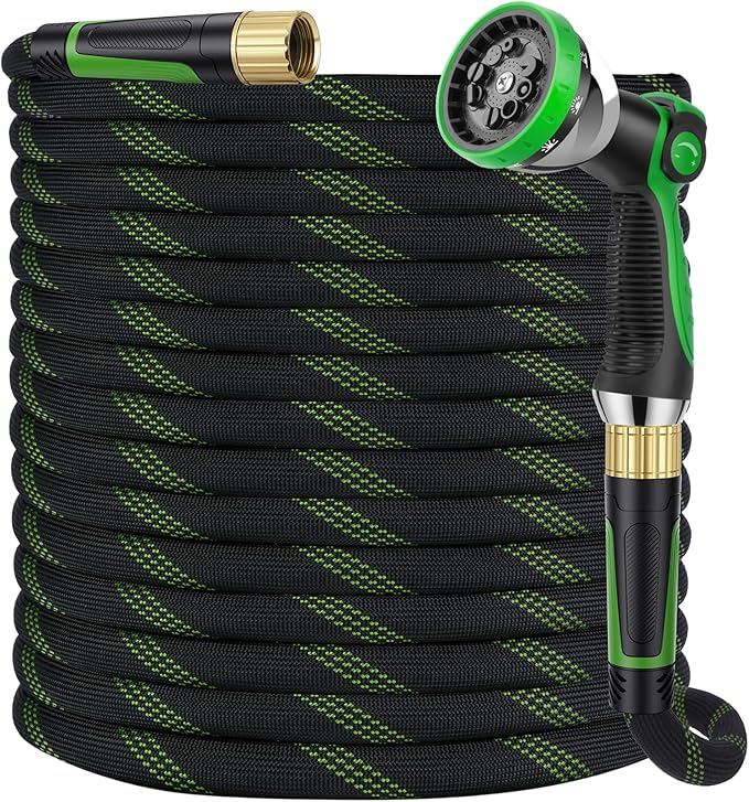 Garden Hose 75 ft, Non-Expandable Ultra-Lightweight Flexible Hose with 360° Dual-End Anti-Kink Design, 10-Pattern Spray Nozzle, 500 PSI Leak-Proof, 96-Strand Braided Fabric, Storage Strap