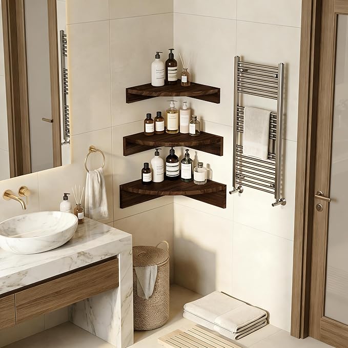 Alsonerbay Corner Shelf Wall Mount, Rustic Wood Shelves