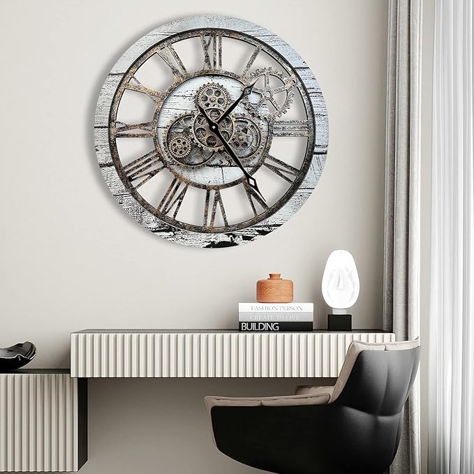 The B-Style Large Wall Clock 24 inch Moving Gear Wall Clock Oversized Vintage