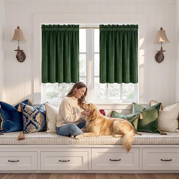 NICETOWN Olive Green Velvet Valance Curtains