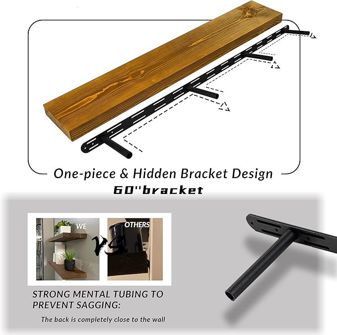 Rusitc Floating Shelves 60 inch Long 8 "deep Set of 2, Heavy Duty Wood Wall