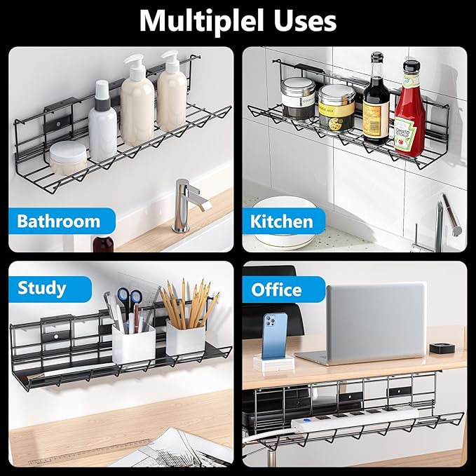 2 Pack DELAMU Under Desk Cable Management Tray, Metal Cord Cable Organizer for Desk, Easy Install Pre-drilled Wire Management Wire Organizer for Office & Home