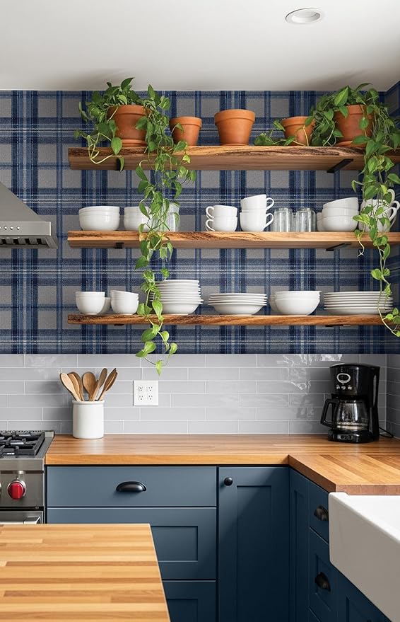 NextWall Harry & Grace Herringbone Plaid Premium Matte Non-Woven Peel and Stick