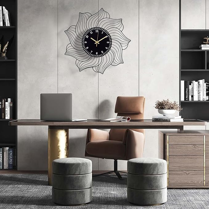 22 Inch Flower Wall Clock, Silent Non-Ticking Battery Operated Modern