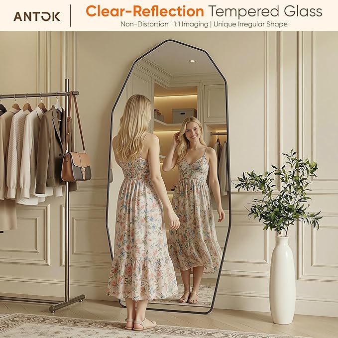 Antok Full Length Mirror, Free Standing Wall Mounted or Leaning Full Body Mirror