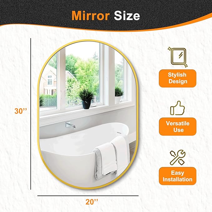 Bathroom Mirror for Wall, Metal Framed Vanity Mirror