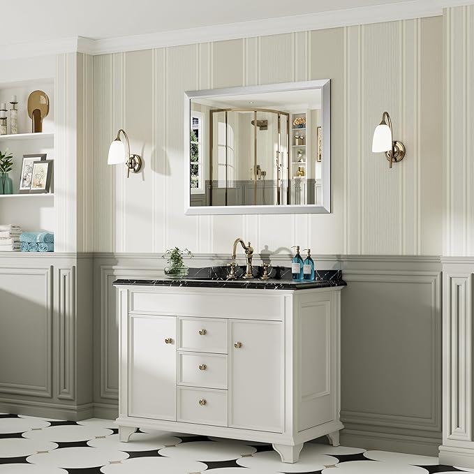 40x30 Inch Brushed Silver Bathroom Mirror