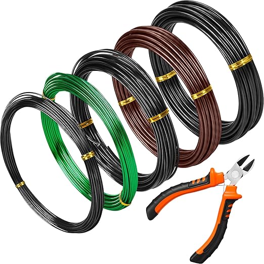 Mudder 5 Roll Aluminum Bonsai Training Wire Tree 1/1.5/2.0/2.5/3mm 118 Feet Total with Bonsai Wire Cutter Anodized Training for Holding Branches Small Trunks (Classic)