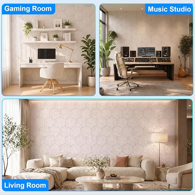 12 Pack Hexagon Acoustic Panels, Self-Adhesive Sound Deadening Panels, Sound