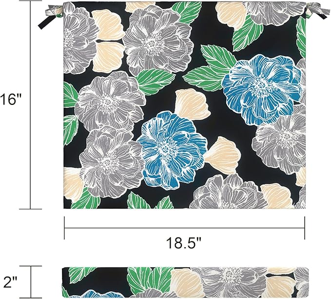 LVTXIII Outdoor Seat Cushions Set of 2 Square Corner Chair Cushions with Ties, Patio Chair Pads for Home Office and Patio Garden Furniture Decoration 18.5"x16"x2", Peony Garden