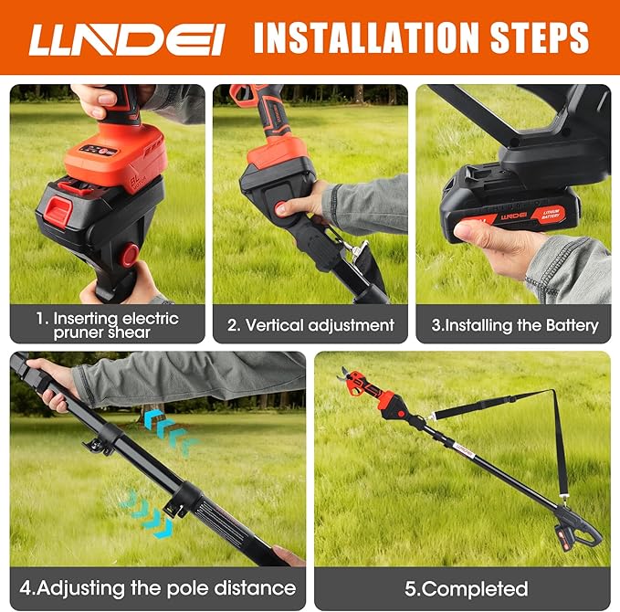 LLNDEI 2 IN 1 Brushless Pole Pruning Shear, 1.6'' Cutting Diameter, Electric Tree Pruner, 7.5Ft Reach, Battery Powered Cordless Electric Pruning for Garden & Flower.