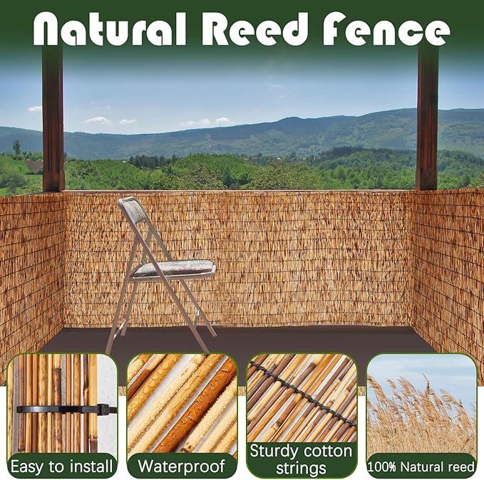 Barydat 3 Pcs 6 x 16.4 ft Reed Fence Roll, 85% Shade Bamboo Privacy Screen