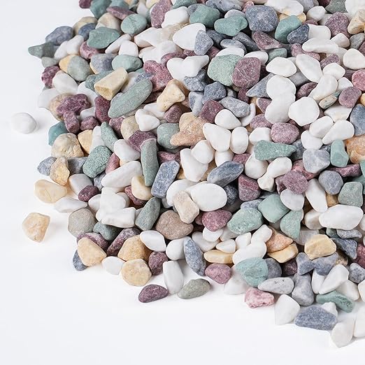 Pulovin 5 lbs Pea Gravel for Plants, Aquarium, Fish Tank, 3/8 inch Decorative Pebbles for Indoor Plants, Succulent, Bamboo, Vase, Drainage Rocks for Potted Plants, Top Dressing, Mixed Color