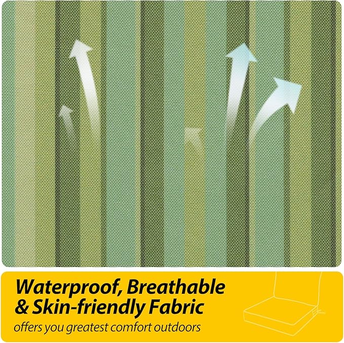 AAAAAcessories Outdoor Seat Cushions for Chairs, Fade-Resistant, Waterproof Patio Furniture Replacement Cushions, 21" x 21" x 3" + 21" x 17", Mossy Forest Stripe