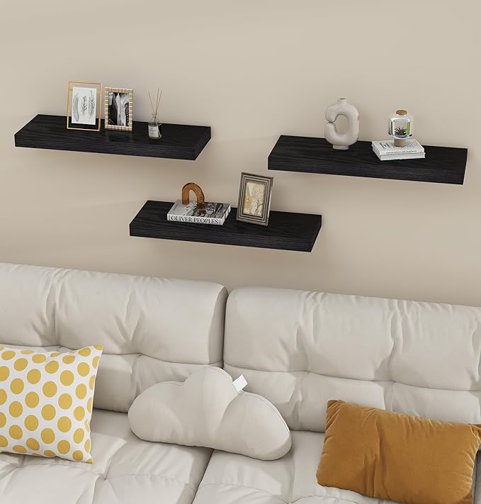 Vervida® 3 Pack Black Floating Shelves, Holds Up to 37 Lbs,