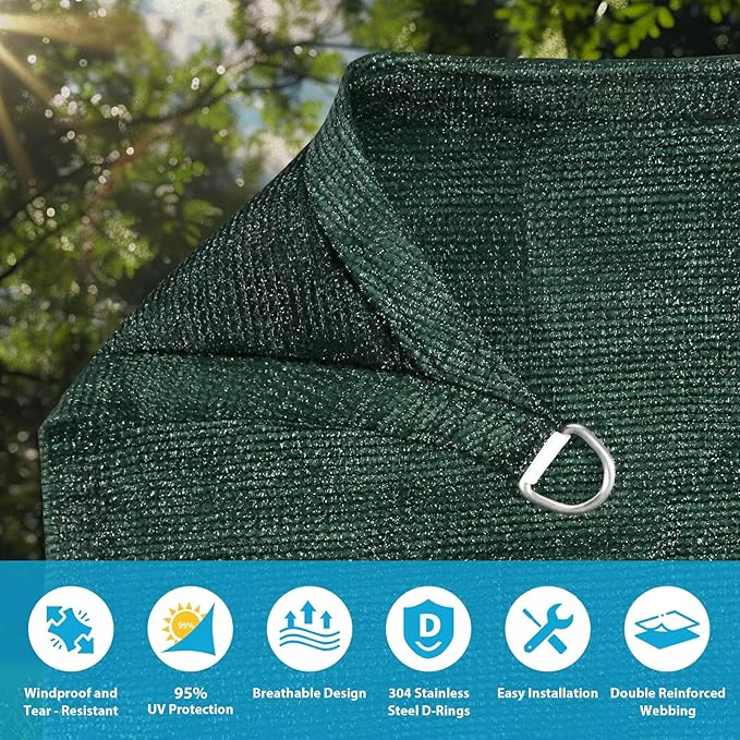 Amagenix Sun Shade Sail 15'X15'X21'Curved Edge Outdoor Shade Canopy Dark Green Breathable 95% UV Block Shade Cloth for Patio Garden Backyard (We Make Custom Size)