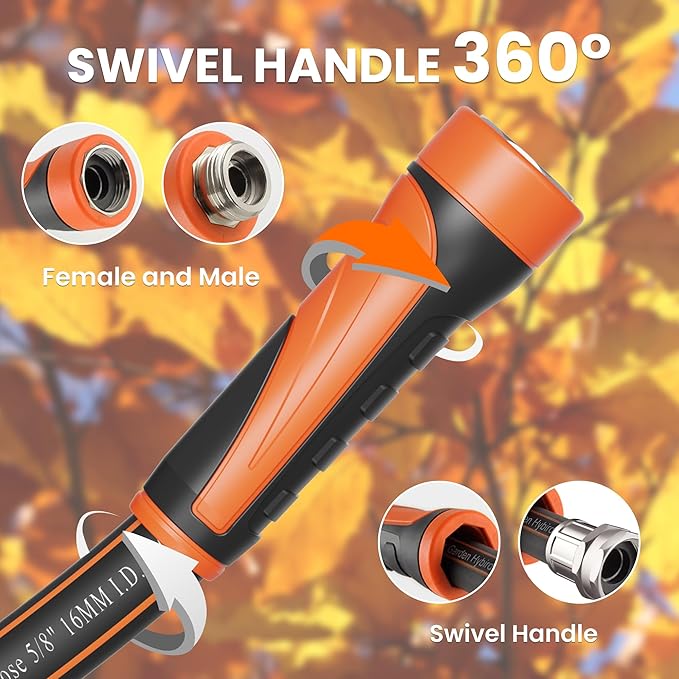 Giraffe Tools Garden Hose 5/8", Water Hose Heavy Duty, Flexible, Lightweight Hybrid Hose with Swivel Handle, 3ft Male to Female Fittings, Burst 600 PSI, Short Leader Hose