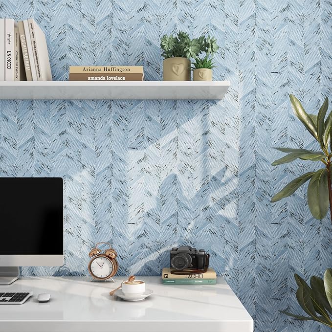Livelynine 15.8x394 Blue Fabric Peel and Stick Wallpaper