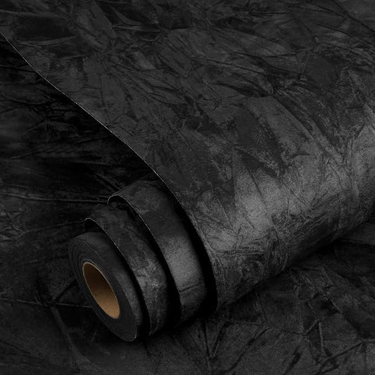 YENHOME 30"X200" Black Velvet Wallpaper Peel and Stick Black Vintage Velvet