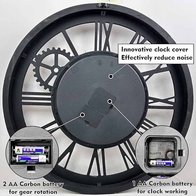 The B-Style Large Wall Clock 24 inch Moving Gear Wall Clock Oversized Vintage