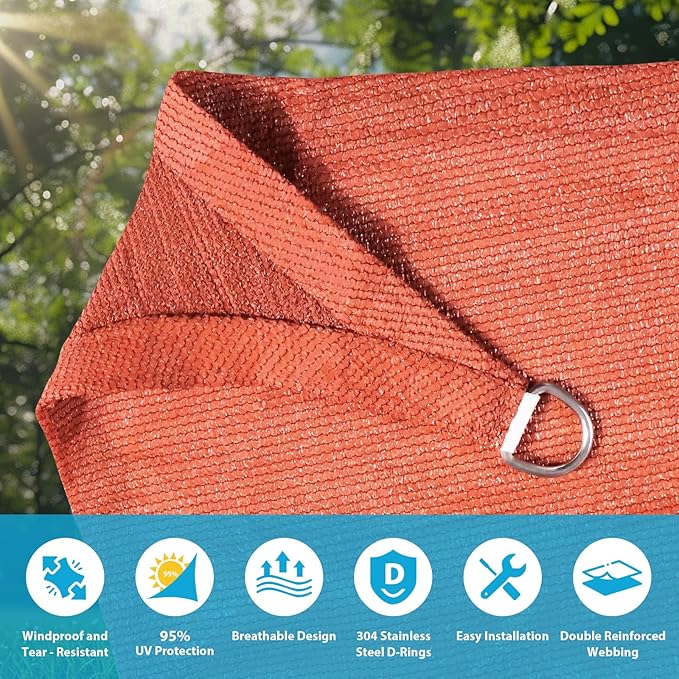 Amagenix Sun Shade Sail 16X32 Curved Edge Outdoor Shade Canopy Rust Red Breathable 95% UV Block Shade Cloth for Patio Garden Backyard (We Make Custom Size)