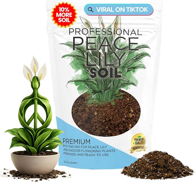 Professional Peace Lily Potting Soil Mix Large 2.2 Quarts Ready to Use, Premium Nutrient-Rich Blend for Indoor Peace Lily Plants, Peat Moss Coco Coir Perlite Dolomite, Well-Draining Soil Made in USA