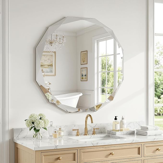 Suidia Bathroom Mirror, Frameless Bathroom Mirror