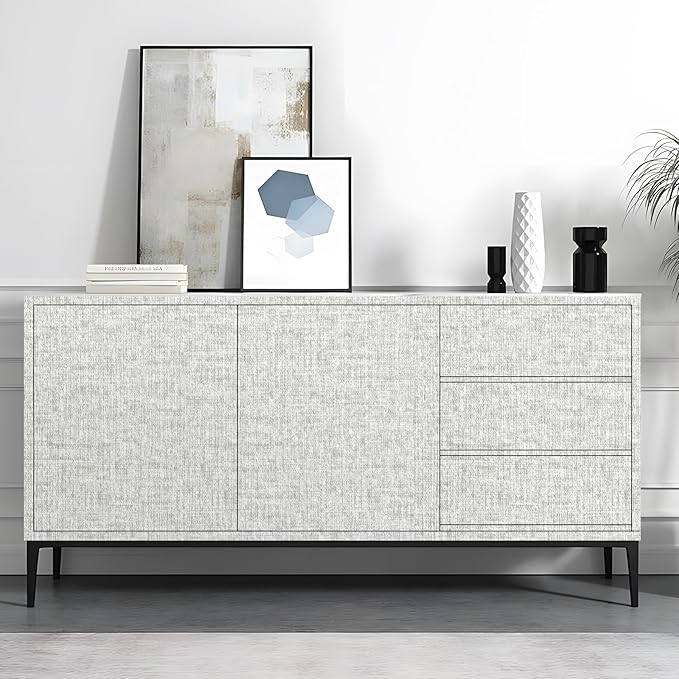 Grey Grasscloth Peel and Stick Wallpaper, Vintage Textured Contact Paper 15.75"