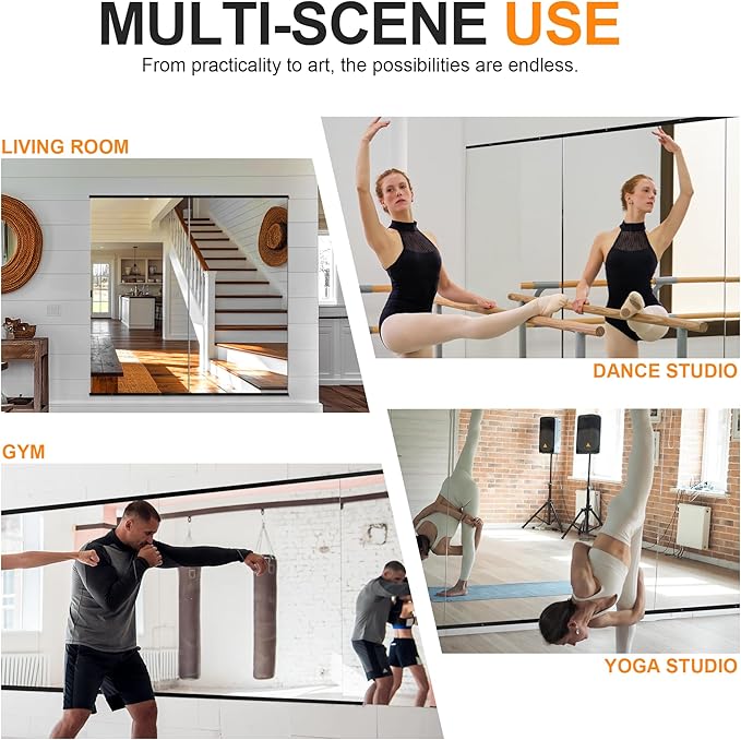 Delma Home Gym Mirror, Large Full Body Tempered Glass Frameless, Wall-Mounted