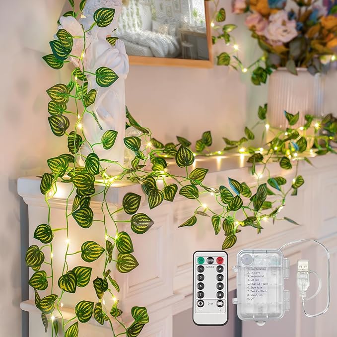 suddus Vines with Fairy Lights Battery & USB Powered Operated, 33ft 100 LED