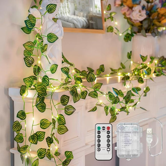 suddus Vines with Fairy Lights Battery & USB Powered Operated, 33ft 100 LED