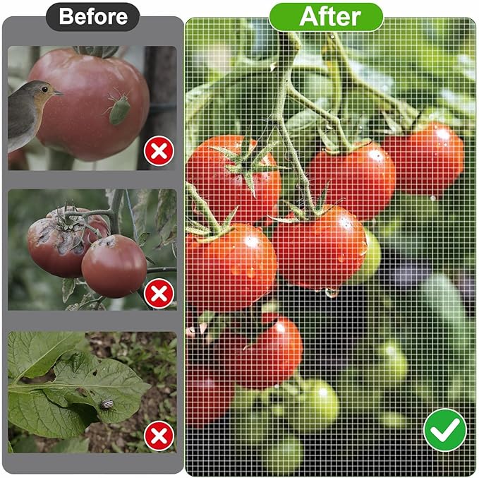 6 Pcs Tomato Netting for Garden Protection, 57" X 17.7" X 17.7" Square Tomato Cage Insect Barrier Plant Netting Mesh Cover with Zipper & Drawstring, for Vertical Climbing Plants Vegetables Fruits