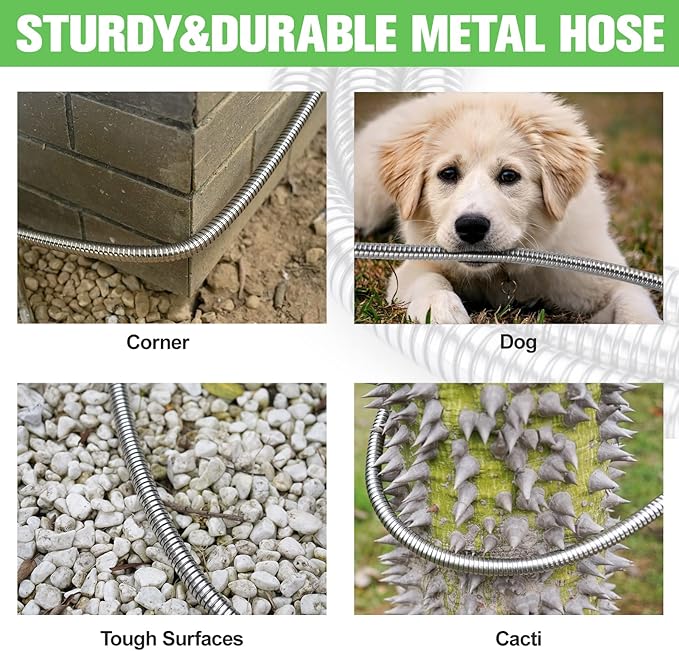 TVKB Metal Garden Hose Stainless Steel Metal water Hose Super Tough & Flexible Water pipe Lightweight, Crush Resistant Aluminum Fittings, Kink & Tangle Free, Rust Proof (50FT)