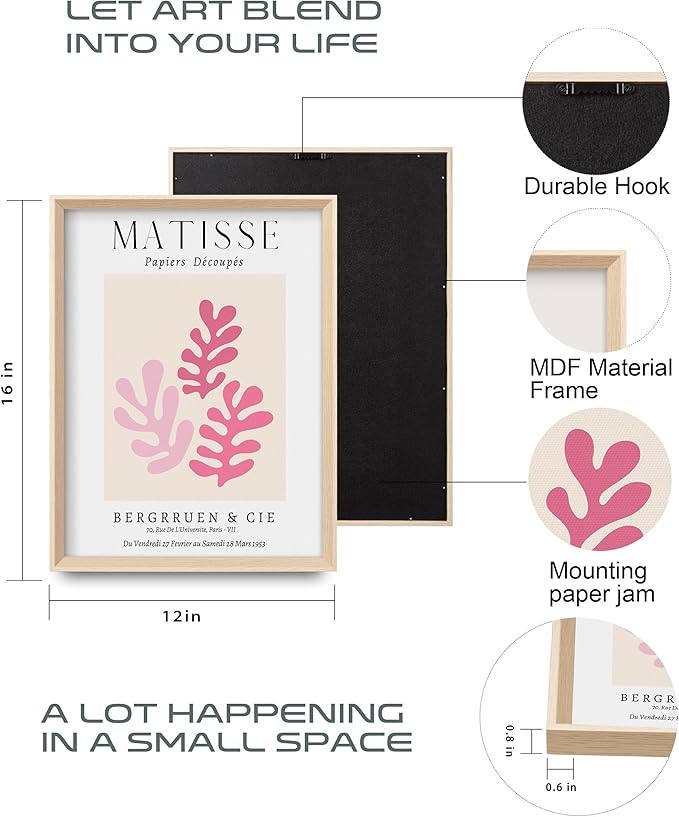 Framed Matisse Pink Canvas Wall Art, Abstract Matisse Canvas Wall Decor