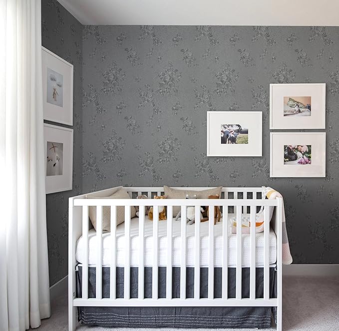 Erfoni 197"x17.7" Gray Peel and Stick Wallpaper Thicken Flower Embossed