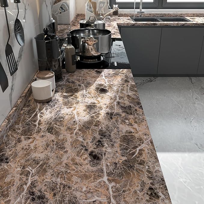 BAYYA Extra Wide Marble Granite Peel and Stick Wallpaper Brown Thicken