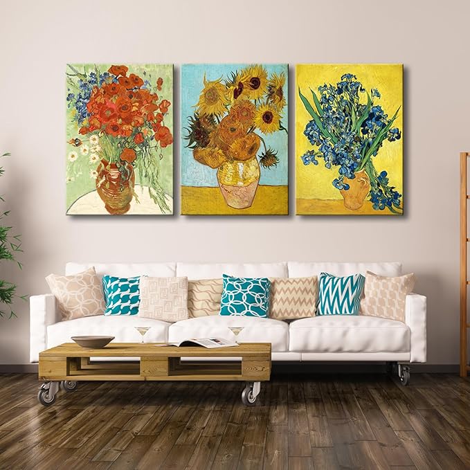Wieco Art Large 3 Panels Canvas Prints of Vincent Van Gogh Paintings