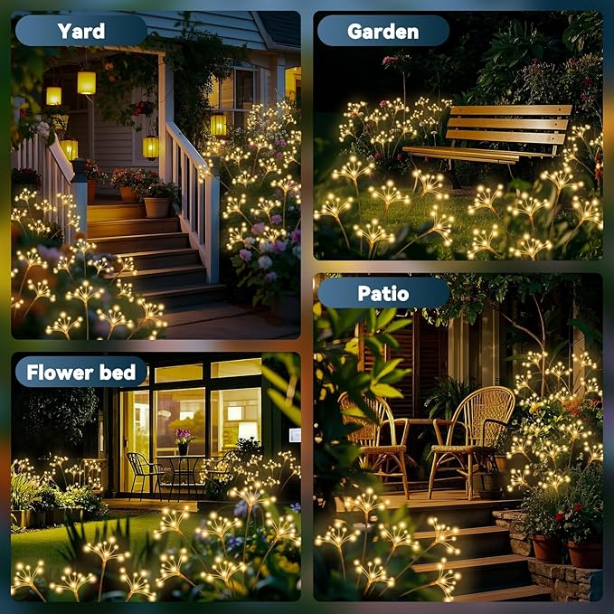 JJGoo Solar Garden Lights, New Upgraded 6 Pack Solar Swaying Starburst Light, Waterproof Fireworks Outdoor Lights, Yard Patio Pathway Decoration, Warm White