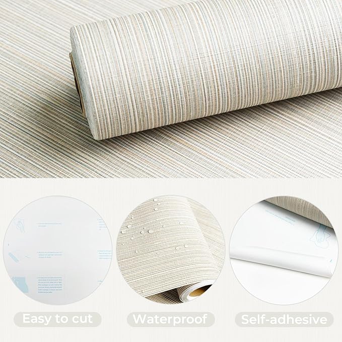 YXTII 20.8" x 393.7" Grasscloth Peel and Stick Wallpaper, Textured Wallpaper