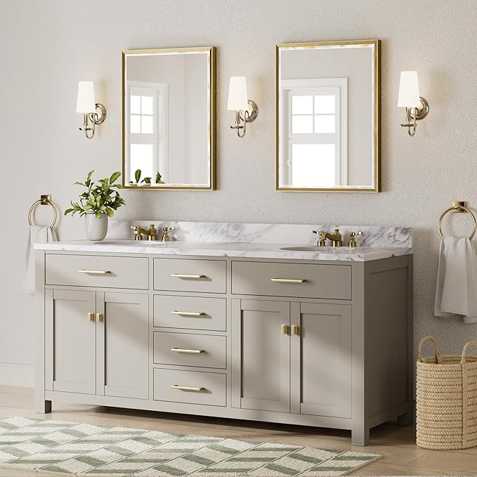 Gold Bathroom Mirror, 24x32 Brushed Gold Bathroom Mirror Beveled Edge,