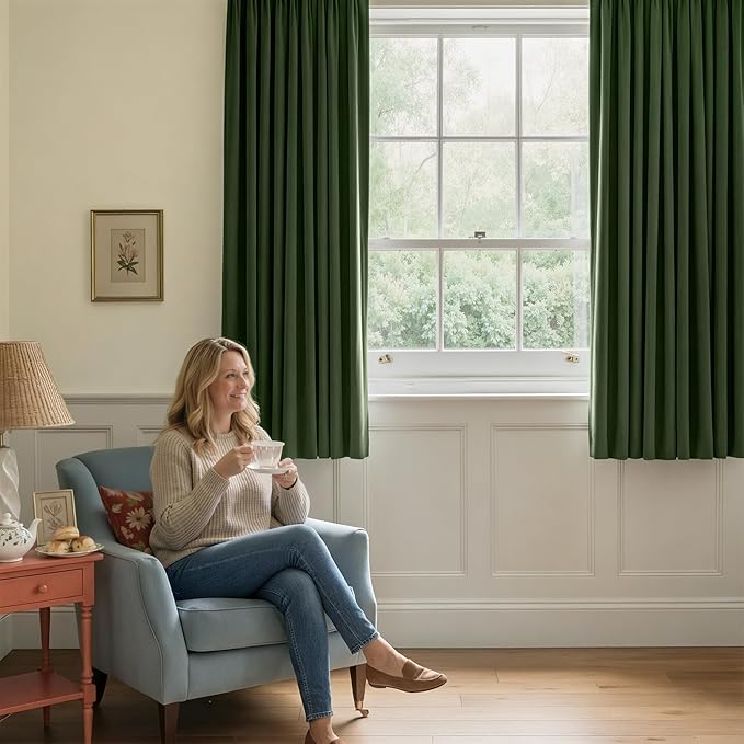 NICETOWN Olive Green 63 inch Long Velvet Curtains