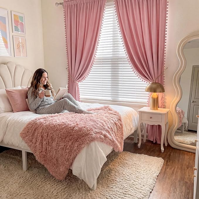NICETOWN Blush Pink Velvet Curtains 84" Long
