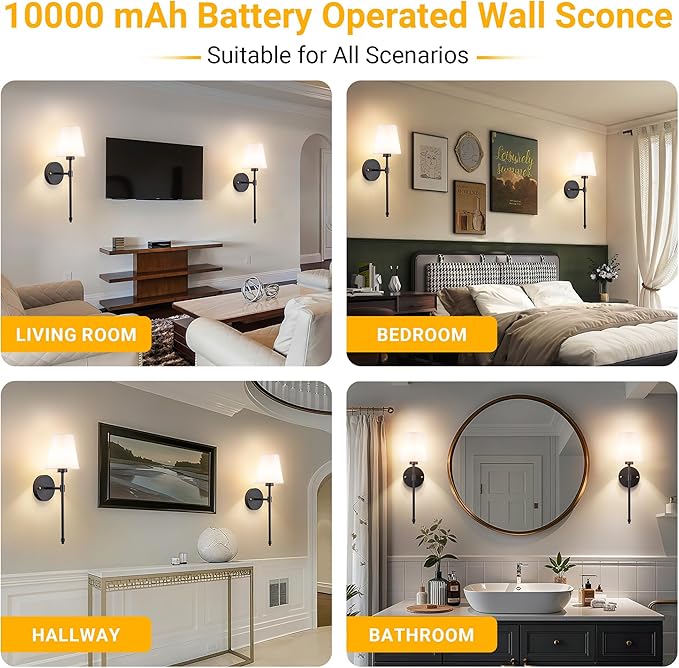 Vimhou Peel and Stick Wall Sconces, Stick On Wall Sconce Set of 2, Battery