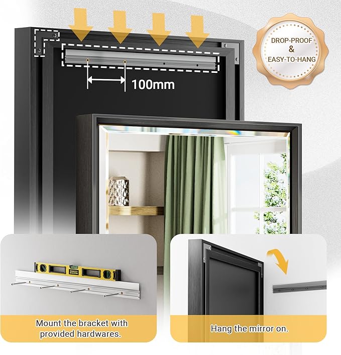 Black Framed Mirror for Bathroom, 24x32 Inch Black Rectangle Beveled Bathroom