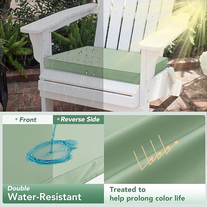 Outdoor Chair Cushions Set of 2: Waterproof & Fade Resistant Deep Seat Cushion for Patio Furniture - 24 x 24 Inch Chair Pad with Ties and Hidden Zipper - Patio Chair Cushion Replacement, Sage Green