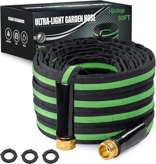 50FT Lightweight Super Flexible Garden Hose - Kink-Free, Non-Expanding, Easy Storage for Yard Lawn Outdoor Use (Black-Green)
