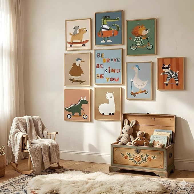 tgguytiy Kids Room Wall Art Set of 9 Cute Cartoon Animal Canvas Prints Nursery
