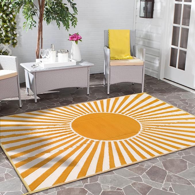 Anidaroel Outdoor Area Rug for Patio Clearance 5X8ft Waterproof, Reversible Plastic Straw Rug Outside Rug, RV Mat for Camping, Porch, Balcony, Pool Deck, Backyard(Orange,5âx8')